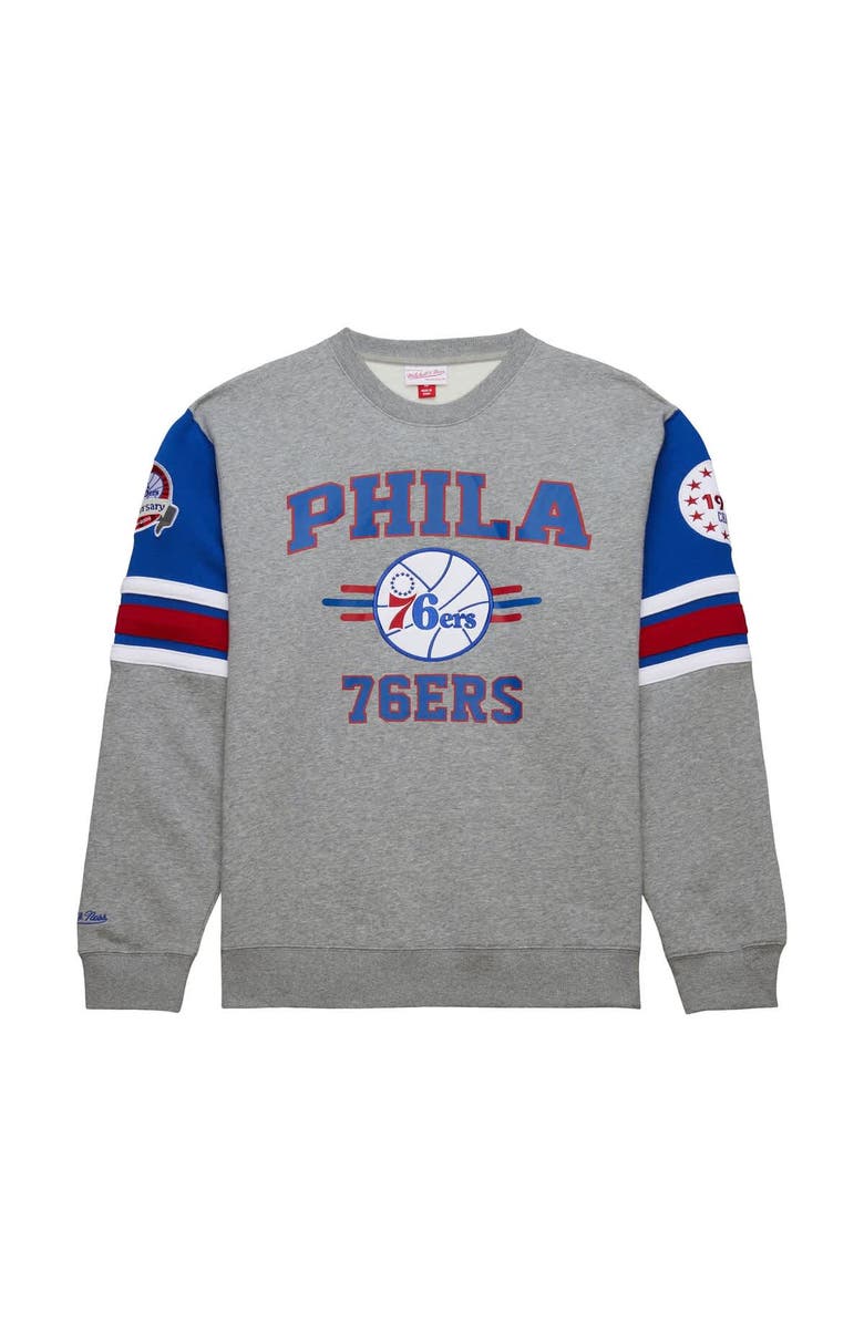 Mitchell & Ness Men's Mitchell & Ness Heather Gray Philadelphia 76ers Hardwood Classics All Over 4.0 Pullover Sweatshirt, Alternate, color, Heather Gray