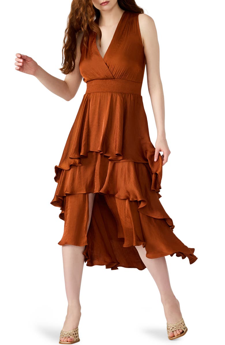 Steve Madden Beiley Sleeveless Tiered Midi Dress, Alternate, color, Gingerbread
