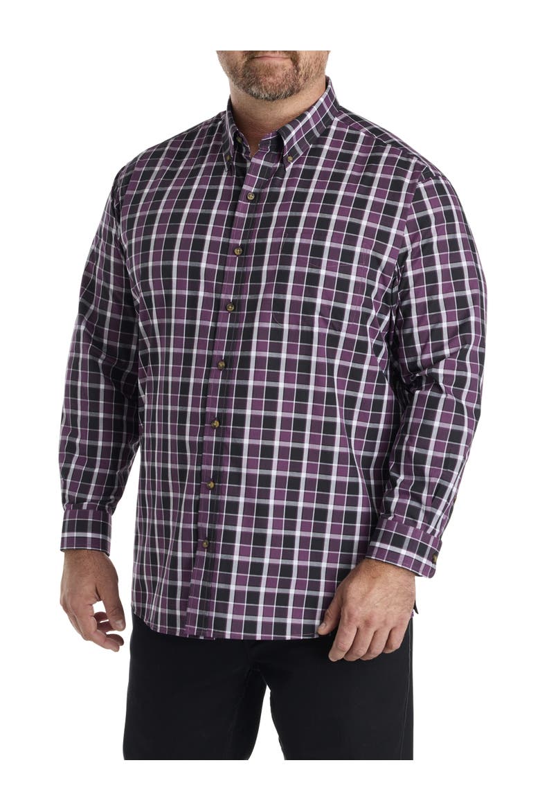 Big & Tall Easy-Care Med Plaid Sport Shirt, Alternate, color, PURPLE