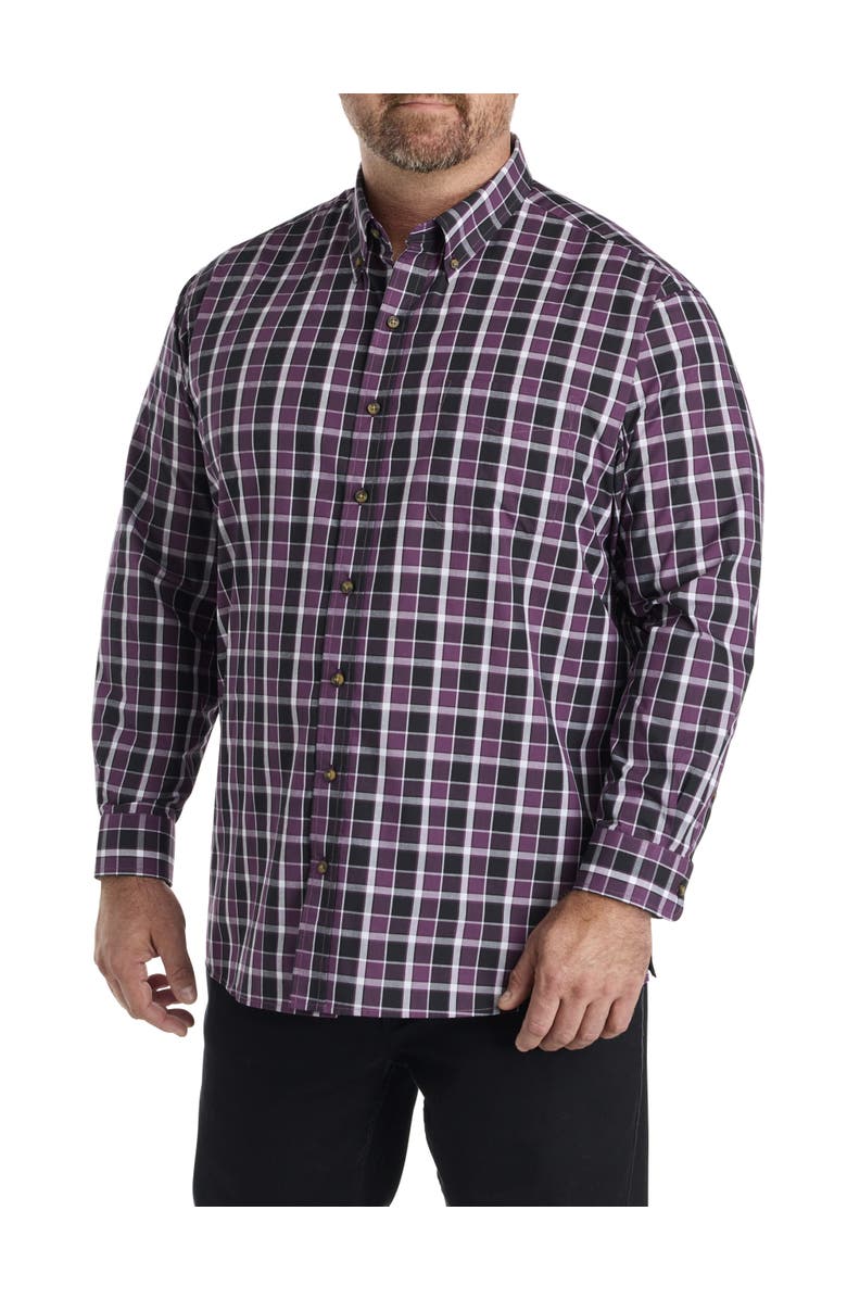 Harbor Bay by DXL Big & Tall Easy-Care Med Plaid Sport Shirt, Alternate, color, Purple