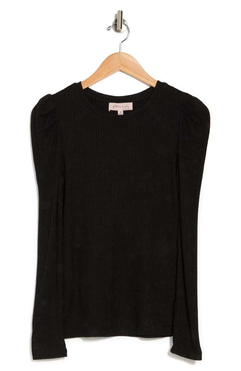 PHILOSOPHY REPUBLIC CLOTHING Puff Shoulder Long Sleeve Ribbed Top, Alternate, color, 