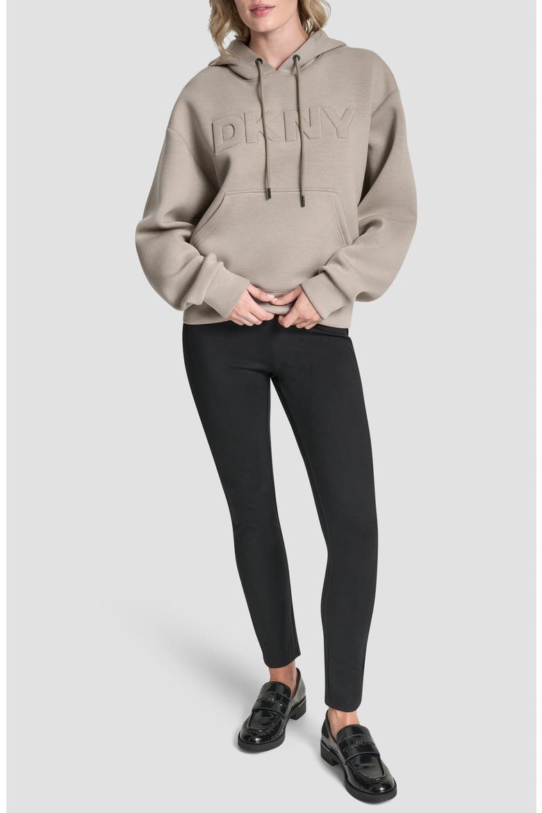 Embossed Logo Scuba Knit Hoodie, Alternate, color, TAN HEATHER