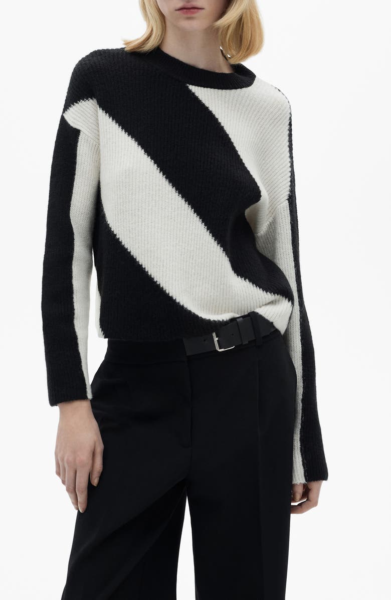 MANGO Diagonal Stripe Crewneck Sweater, Main, color, 