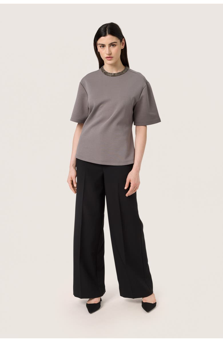 Soaked in Luxury SLMagana Glitter Short Sleeves Blouse, Alternate, color, Dark Gull Gray