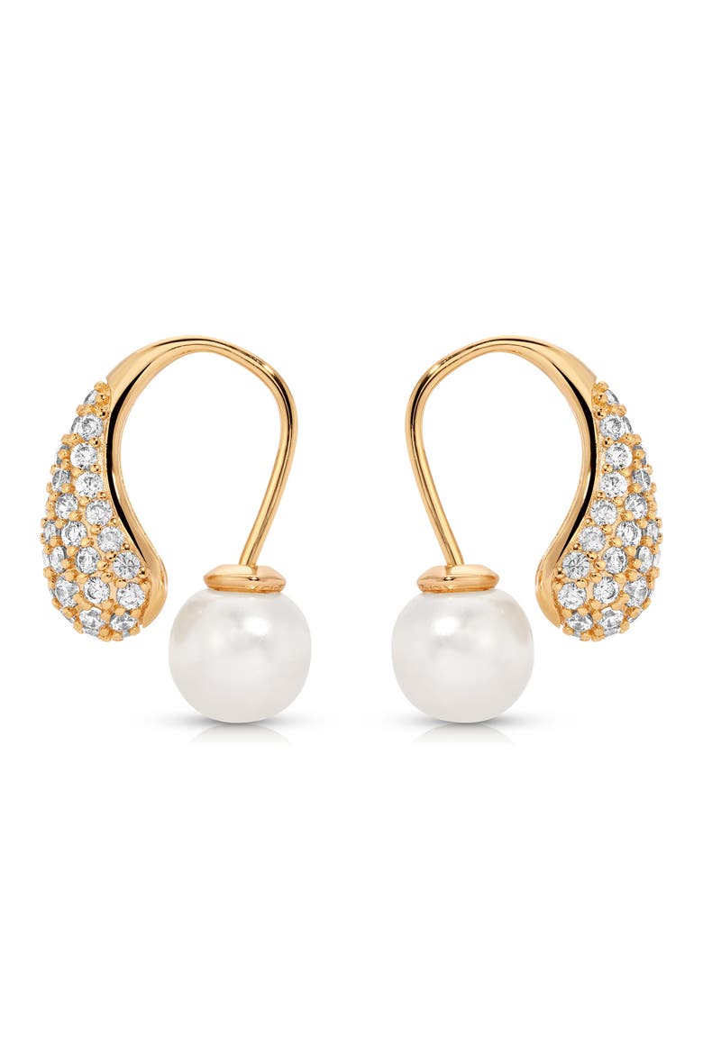 Pavé Teardrop & Freshwater Pearl Front Back Earrings, Alternate, color, GOLD