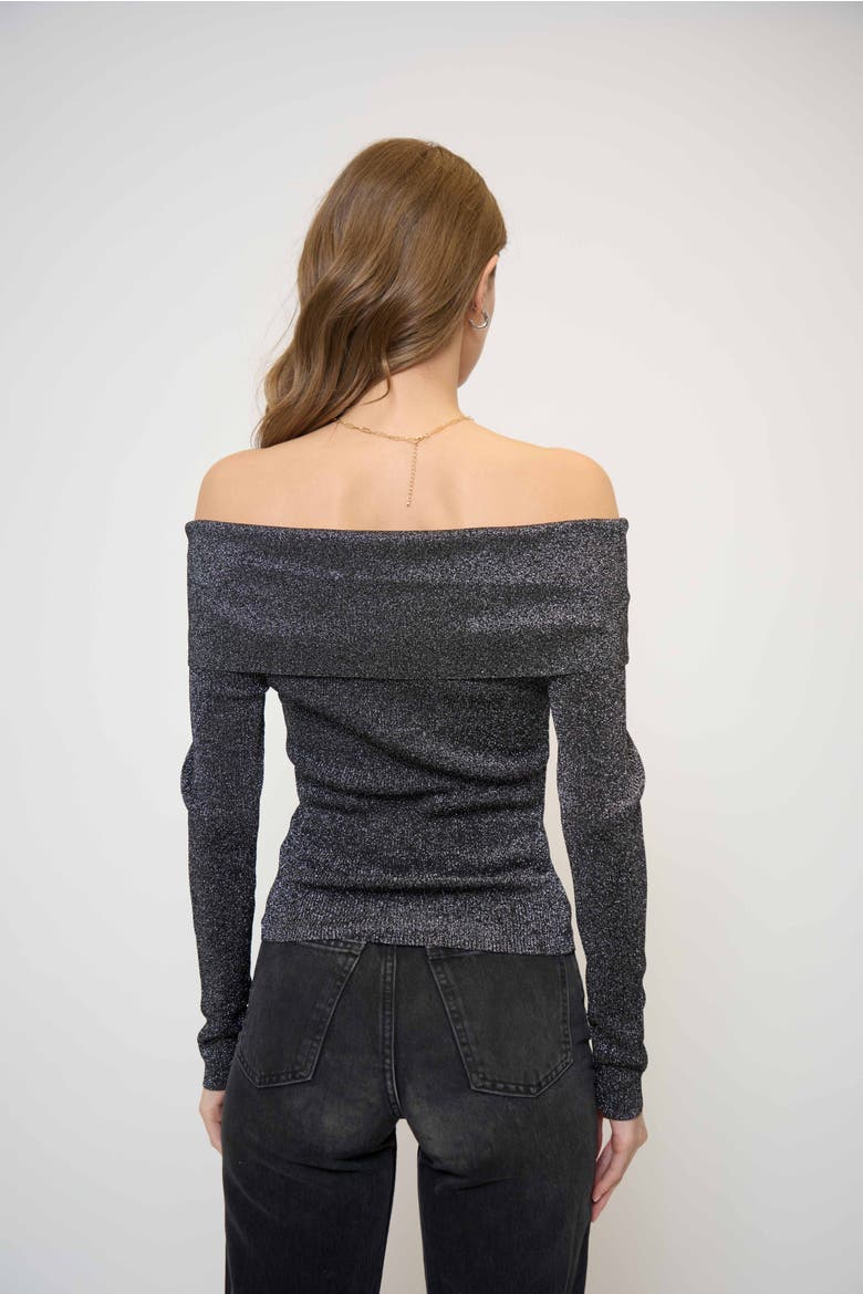 Colette Ribbed Lurex Off The Shoulder Sweater, Alternate, color, Black