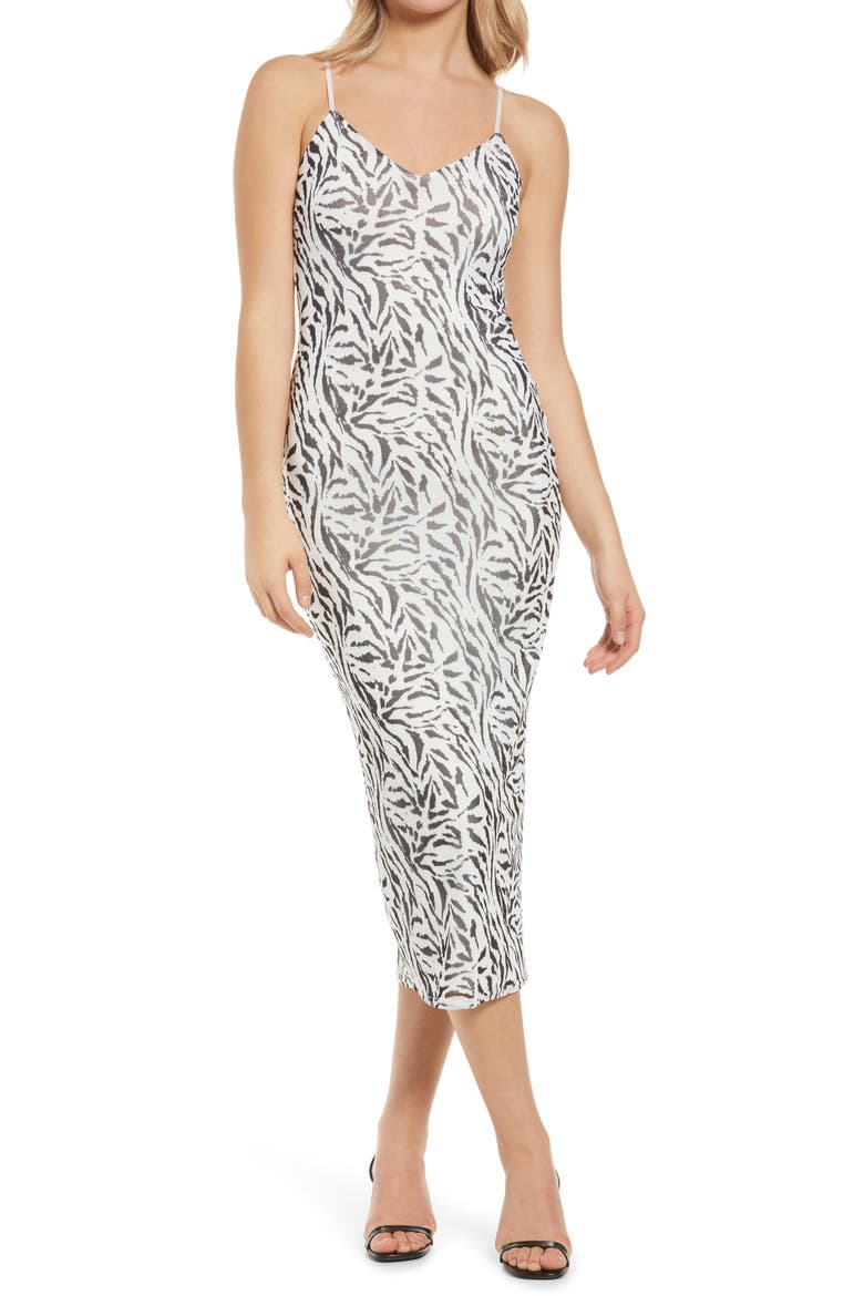 Amina Sleeveless Midi Dress, Main, color, BLANC ZEBRA