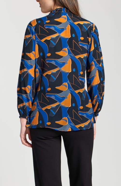 Apny Print Tassel Tie Neck Top In Multi