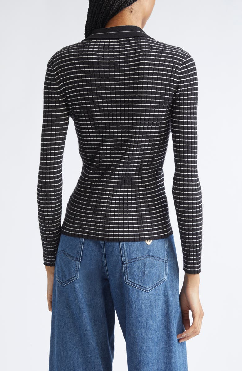 Emporio Armani Stripe Rib Collared Cardigan, Alternate, color, Black