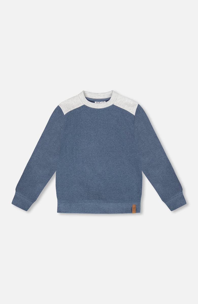 Deux par Deux Super Soft Long Sleeve Flat Back Rib Top with Elbow Patches, Main, color, Navy Blue