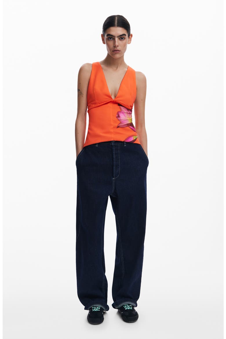 Floral Deep V-Neck Tank, Alternate, color, ORANGE