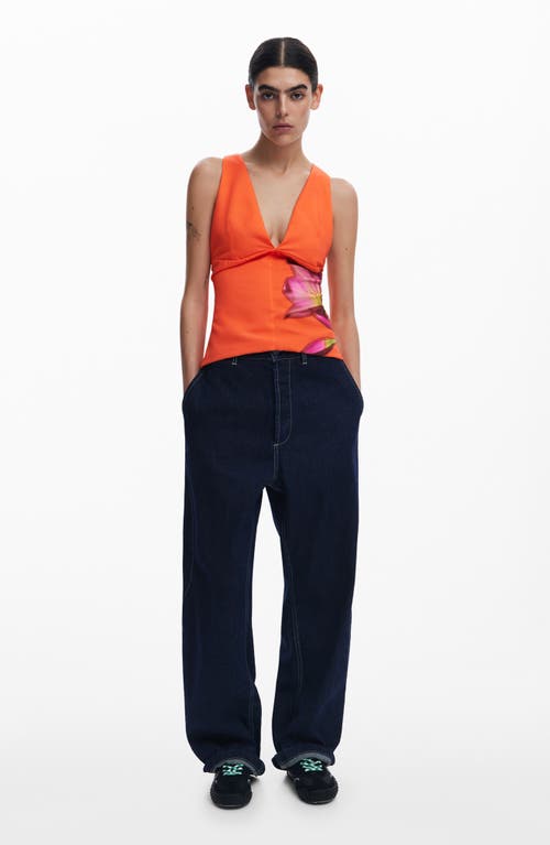 Shop Desigual Floral Deep V-neck Tank In Orange