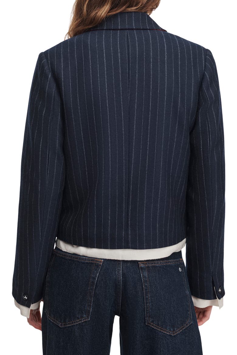 Lawrence Pinstripe Wool Blend Cropped Blazer, Alternate, color, NAVY MULTI