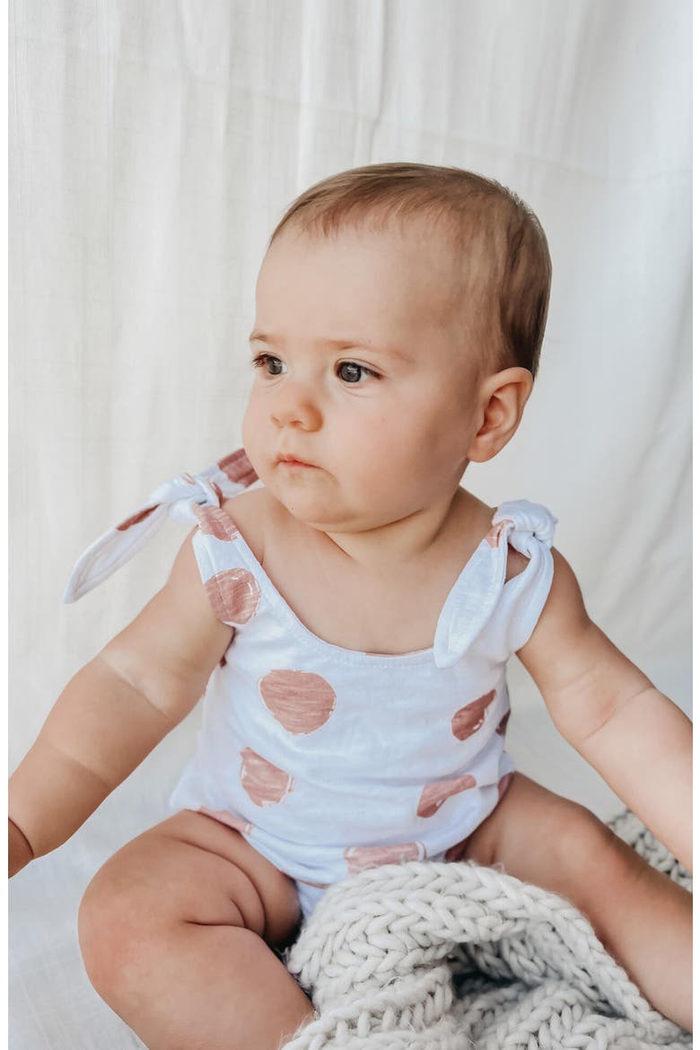 Polka Dot Organic Cotton Tie Shoulder Romper, Alternate, color, ADOBE DOT