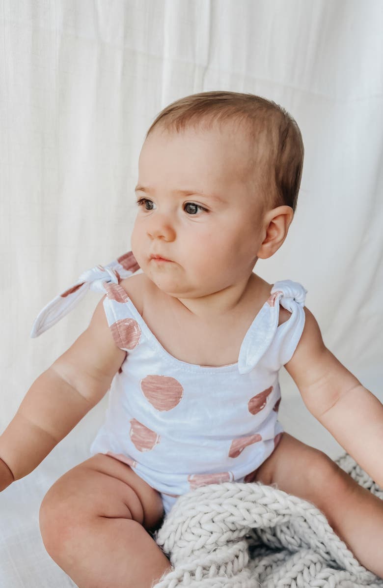L'ovedbaby Polka Dot Organic Cotton Tie Shoulder Romper, Alternate, color,