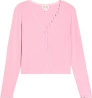 Open Edit Daydream Lace Trim Rib Button-Up Lounge Top