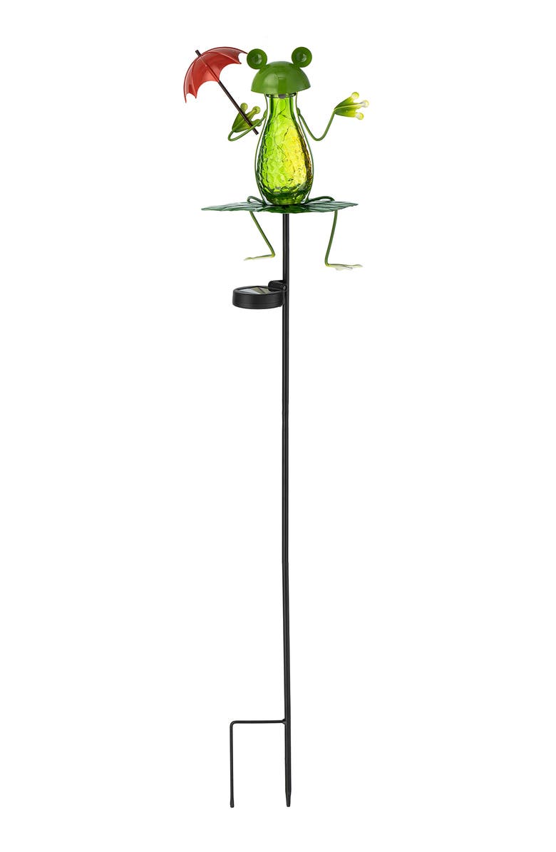Glitzhome Spring Garden Solar Frog or Hummingbird Yardstake, Alternate, color, Green
