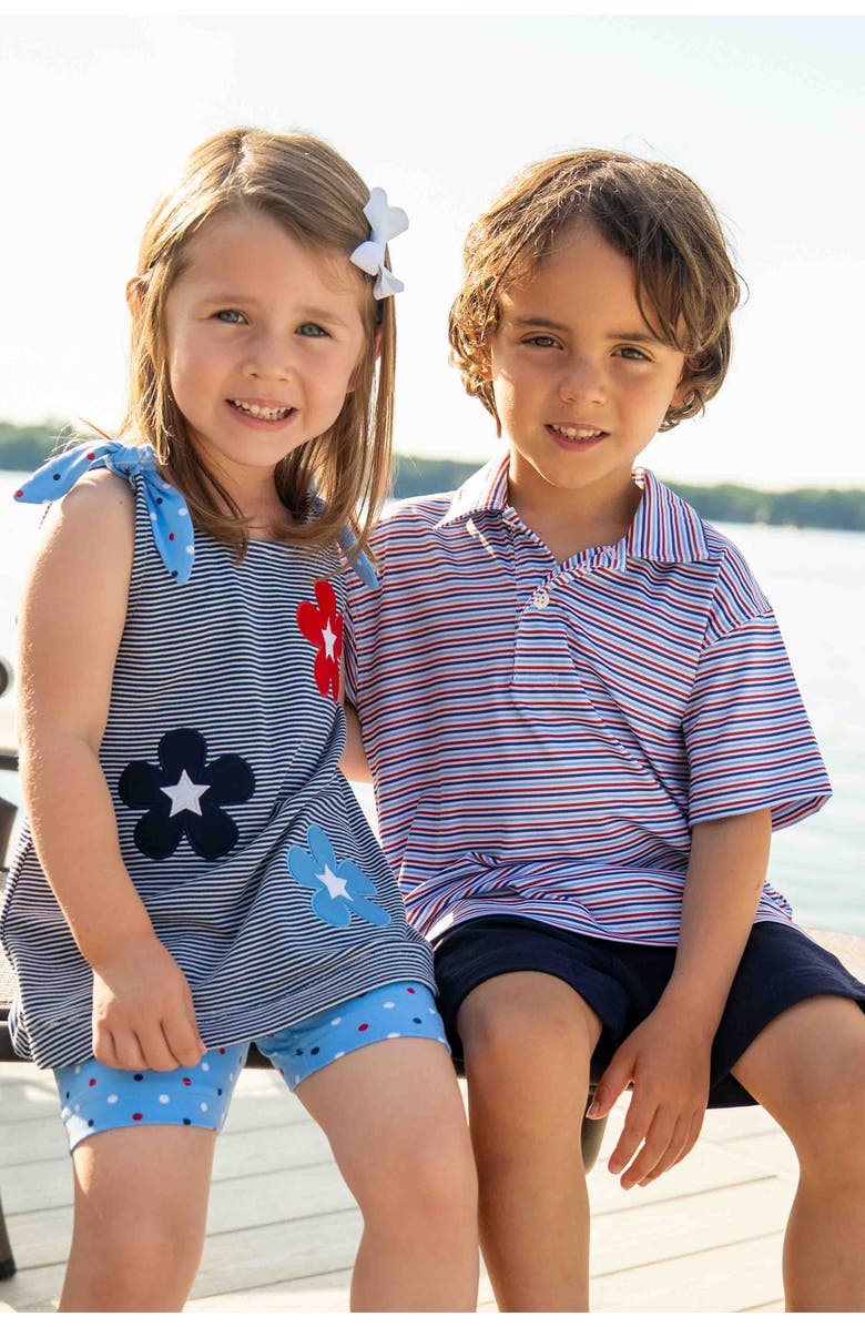 Florence Eiseman Stripe Knit Short Set With Flowers & Stars, Alternate, color, Blue/Multi