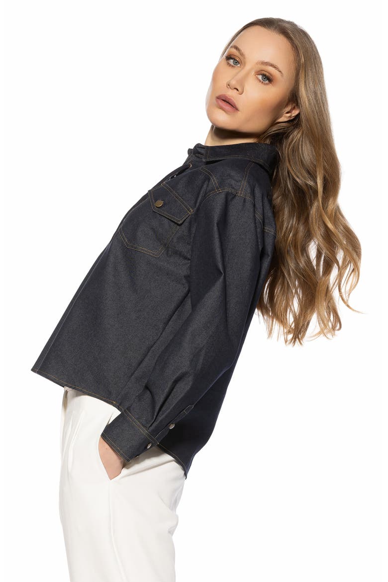 Thalina Lace-Up Western Shirt, Alternate, color, DARK DENIM