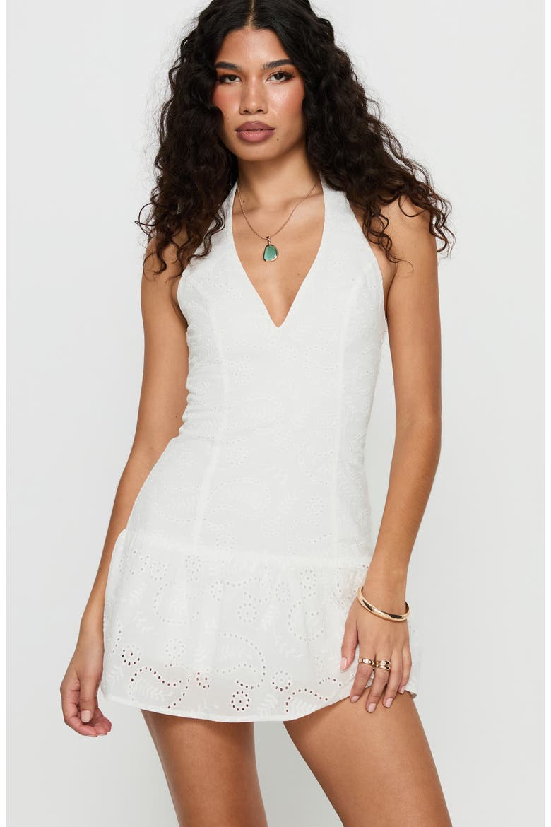 I Guess So Eyelet Halter Minidress, Alternate, color, WHITE