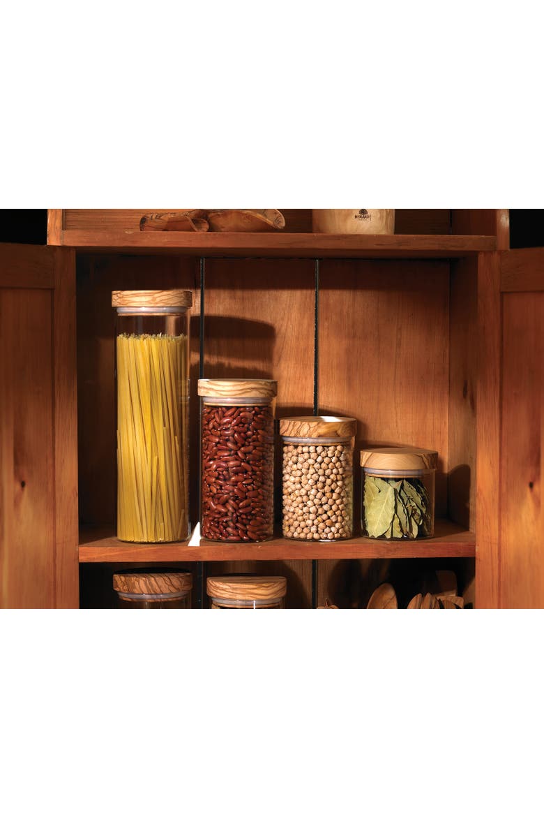 Glass Storage Jar With Olive Wood Lid, 13.5-ounce, Alternate, color, Brown