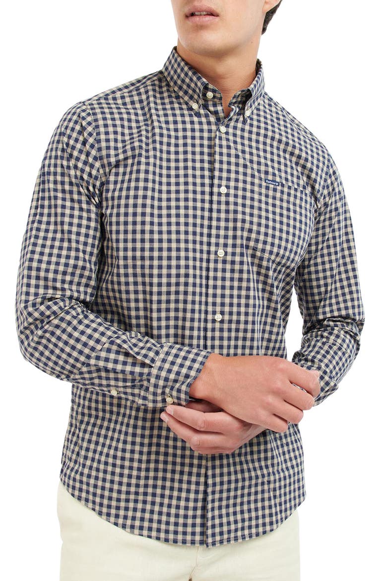 Merryton Tailored Fit Check Button-Down Shirt, Main, color, STONE