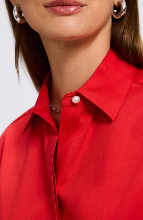 Foxcroft Pearl Three-quarter Sleeve Button-up Shirt In Scarlet Red