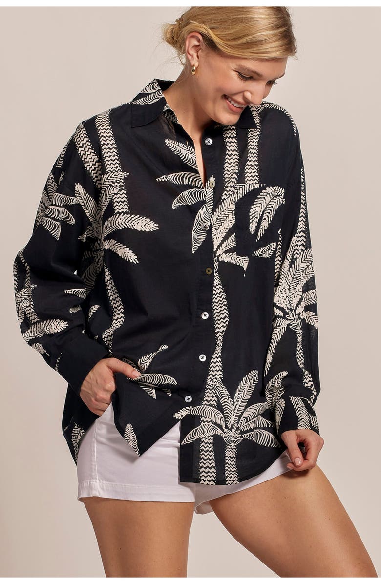 Tori Richard Palm Lined Leslie Top, Alternate, color, Black