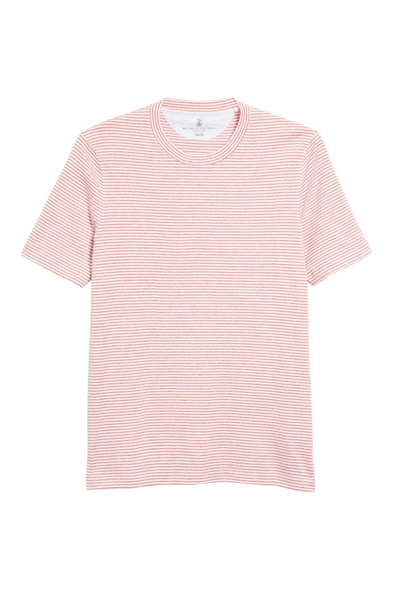 Stripe Cotton & Linen T-Shirt, Alternate, color, C002 WHITE ORANGE