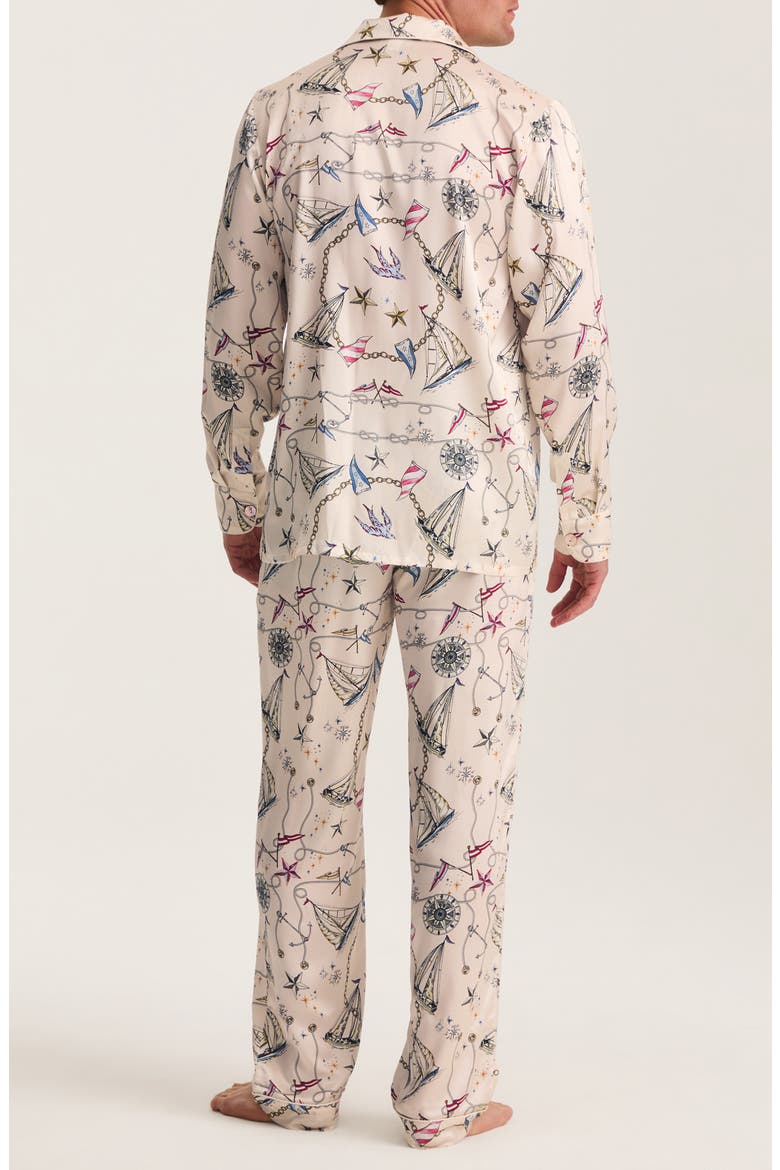 Regatta Print Mulberry Silk Pajamas, Alternate, color, BEIGE