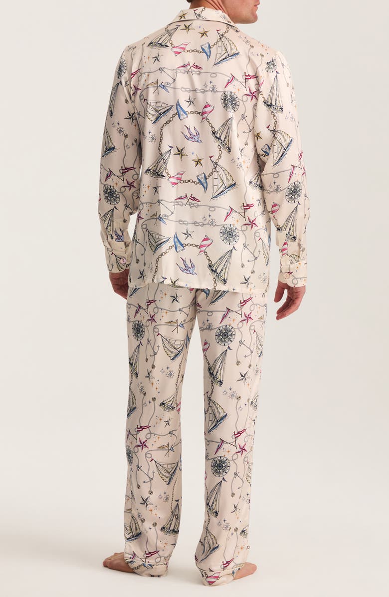 Petite Plume Regatta Print Mulberry Silk Pajamas, Alternate, color, Beige