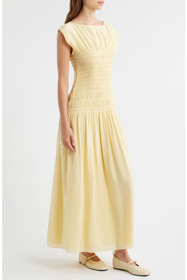 Skye Smocked Drop-Waist Maxi Dress, Alternate, color, PALE GOLD
