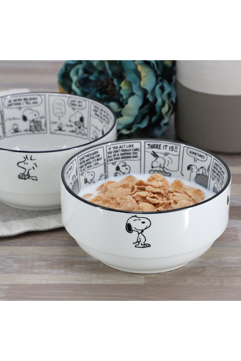 Sunday Strips 2 Piece 6 Inch Round Fine Ceramic Bowl Set, Alternate, color, White