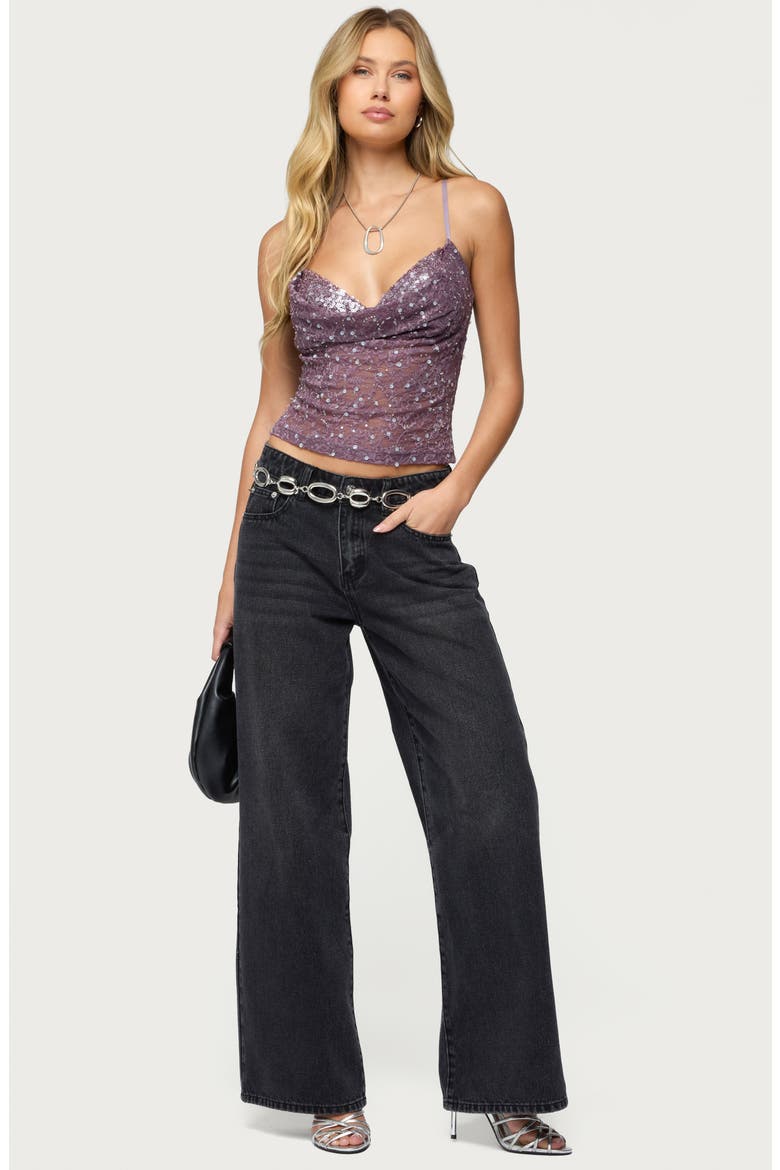 Sequin Layered Cowl Neck Lace Camisole, Alternate, color, PURPLE