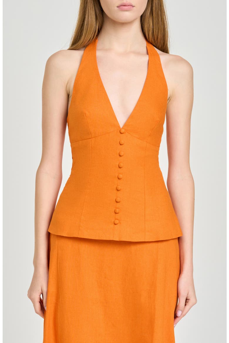 x Hannah Lovey Porter Capri Halter Neck Linen Blend Top (Nordstrom Exclusive), Main, color, ORANGE