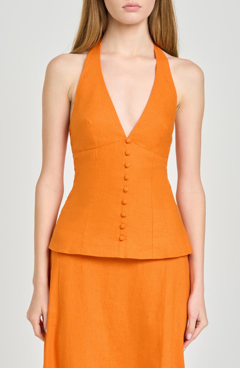 WAYF x Hannah Lovey Porter Capri Halter Neck Linen Blend Top, Main, color, Orange