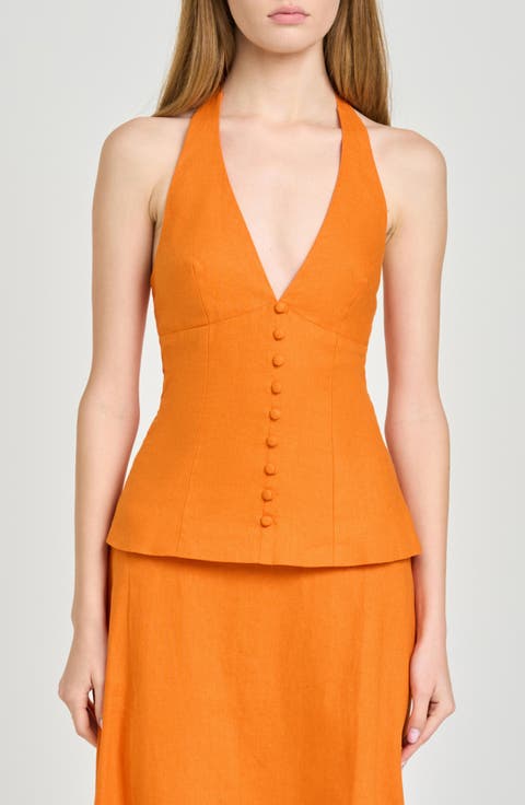 x Hannah Lovey Porter Capri Halter Neck Linen Blend Top (Nordstrom Exclusive)