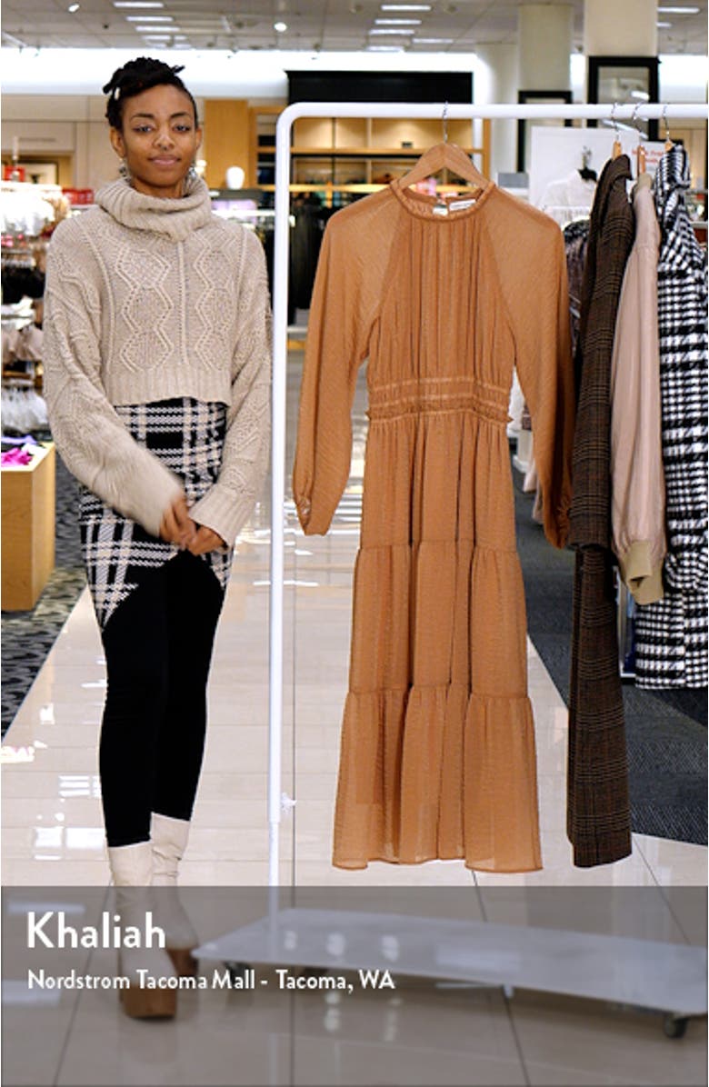 Smocked Waist Ruffle Metallic Maxi Dress, sales video thumbnail