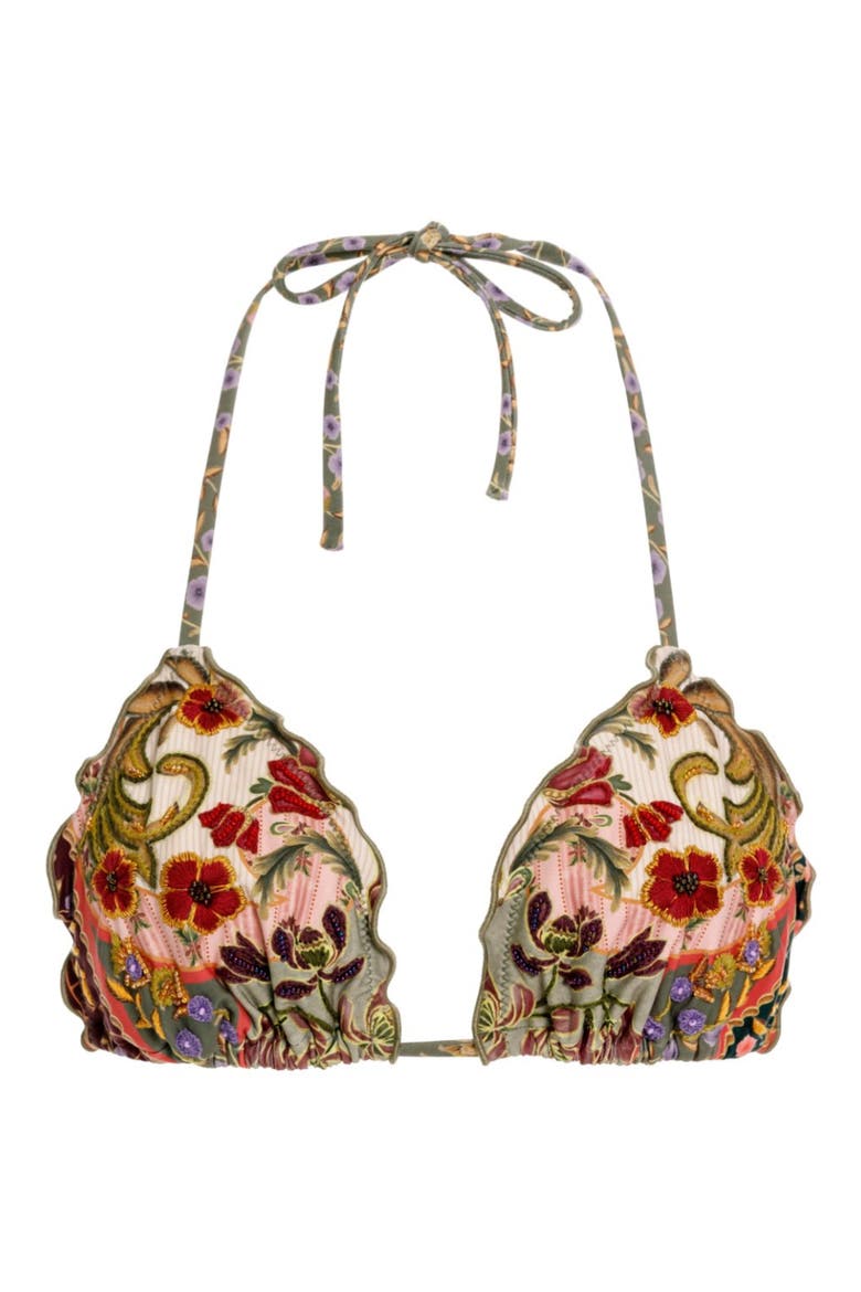 Lolita Aura Embroidered Triangle Bikini Top, Alternate, color, GREEN MULTI