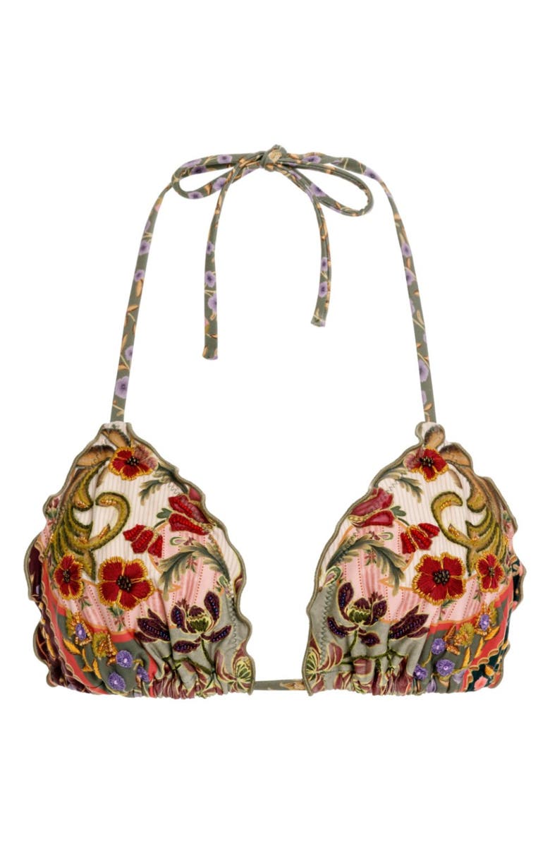 Agua Bendita Lolita Aura Embroidered Triangle Bikini Top, Alternate, color, Green Multi