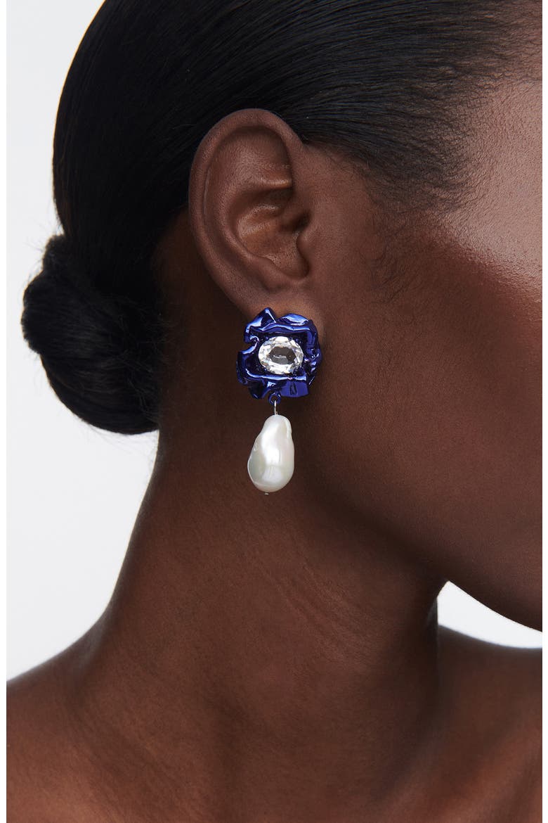 Lola Floral Baroque Pearl Drop Earrings, Alternate, color, COBALT