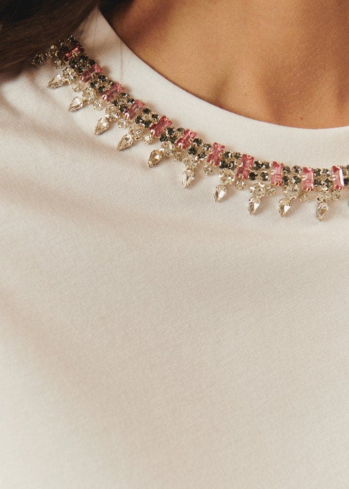 Sunny Crystal Embellished Crew Neck Knit T - image 2