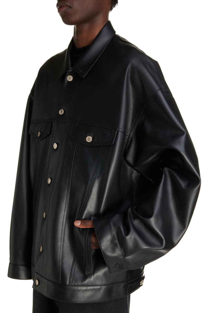 Balenciaga Oversize Leather Shirt Jacket, Alternate, color, Black