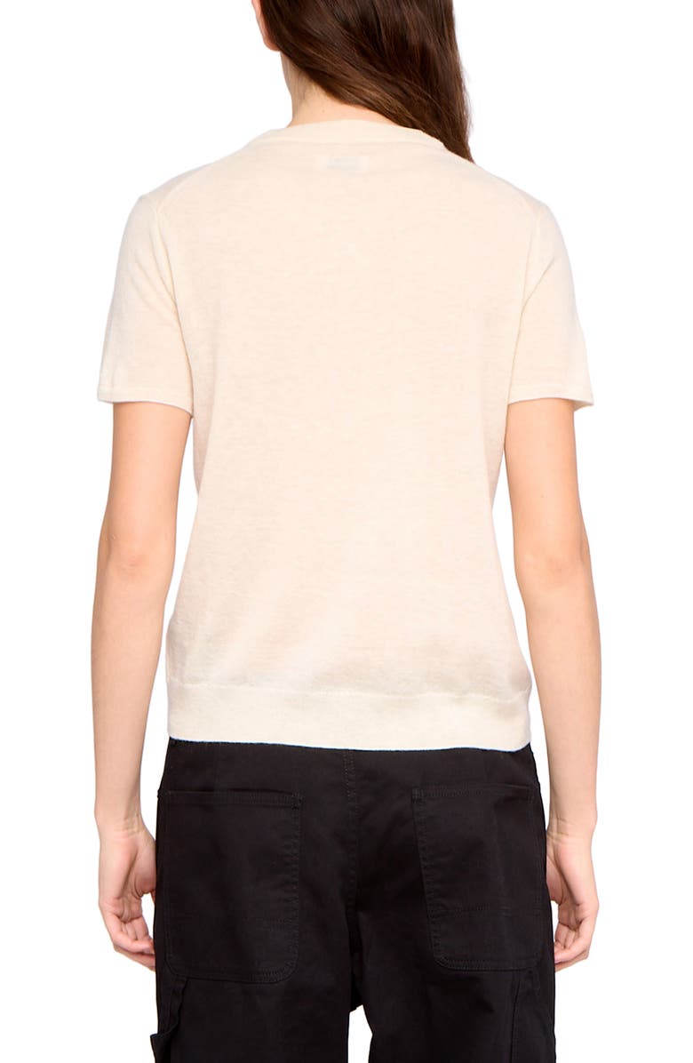 Zadig & Voltaire Idal Aero Heart Crystal Embellished Short Sleeve Cashmere Graphic Sweater, Alternate, color, Eggshell