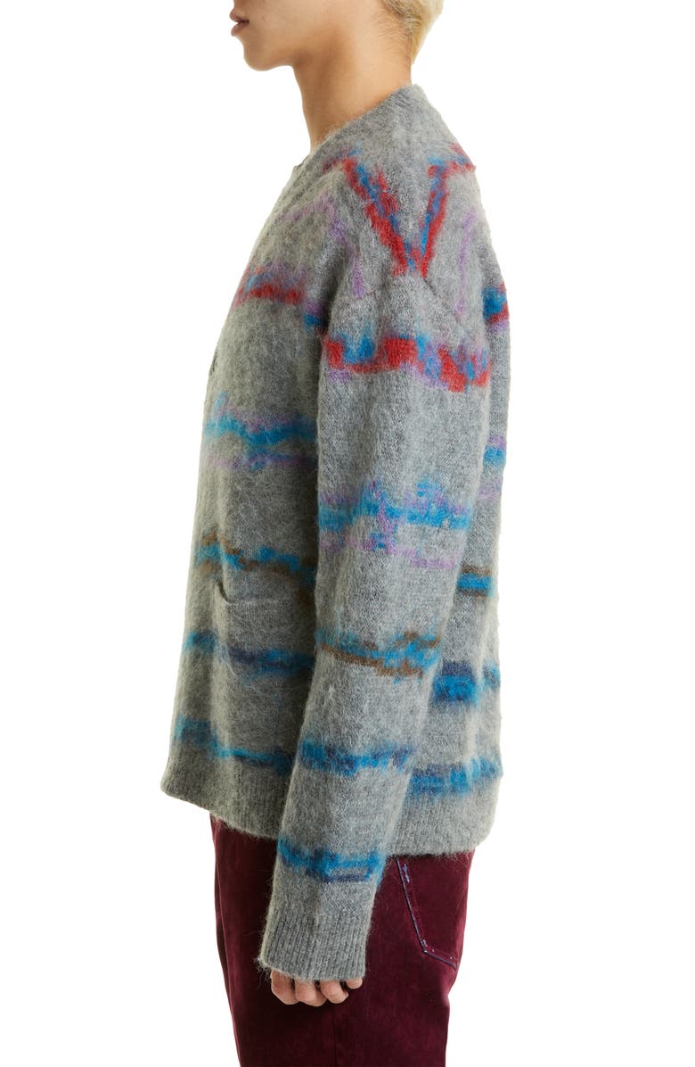 John Elliott Wavy Stripe Jacquard Cardigan, Alternate, color, 