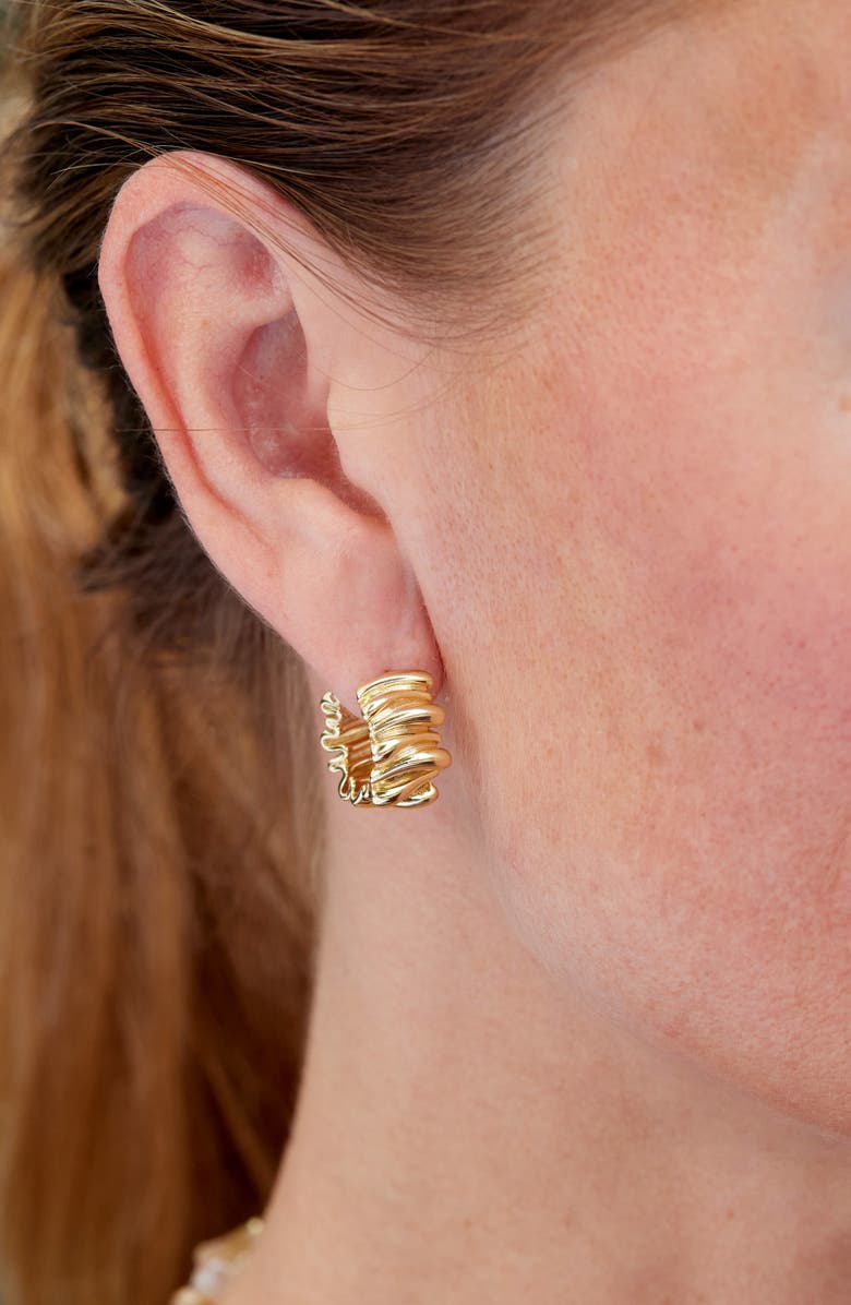 SAVVY CIE JEWELS 18K Gold Plated Wavy Huggie Hoop Earrings, Alternate, color, Yellow