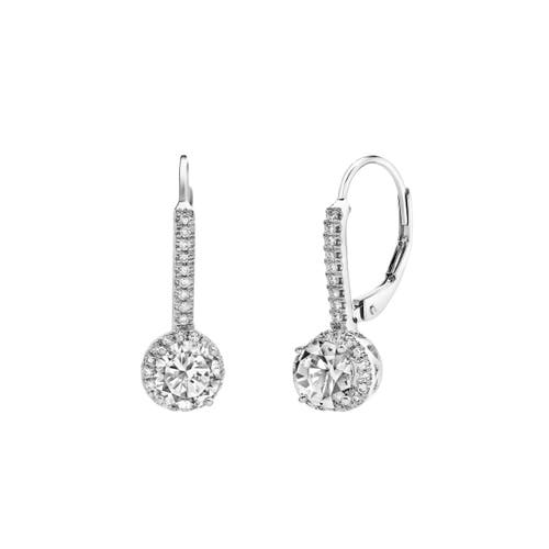Luvmyjewelry Meadowlark Pave Round Diamond Drop Huggie Hoop Earrings In 14k Gold