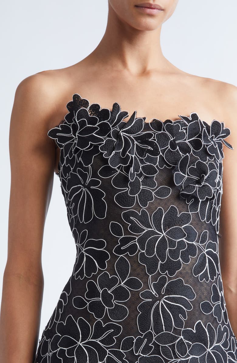 Lela Rose Strapless Floral Lace Gown, Alternate, color, Black/ Ivory