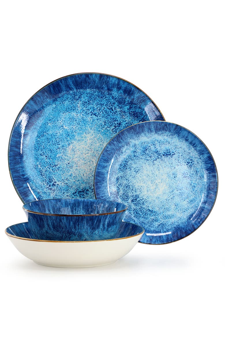 Oceanus 16 Piece Porcelain Double Bowl Dinnerware Set, Alternate, color, White