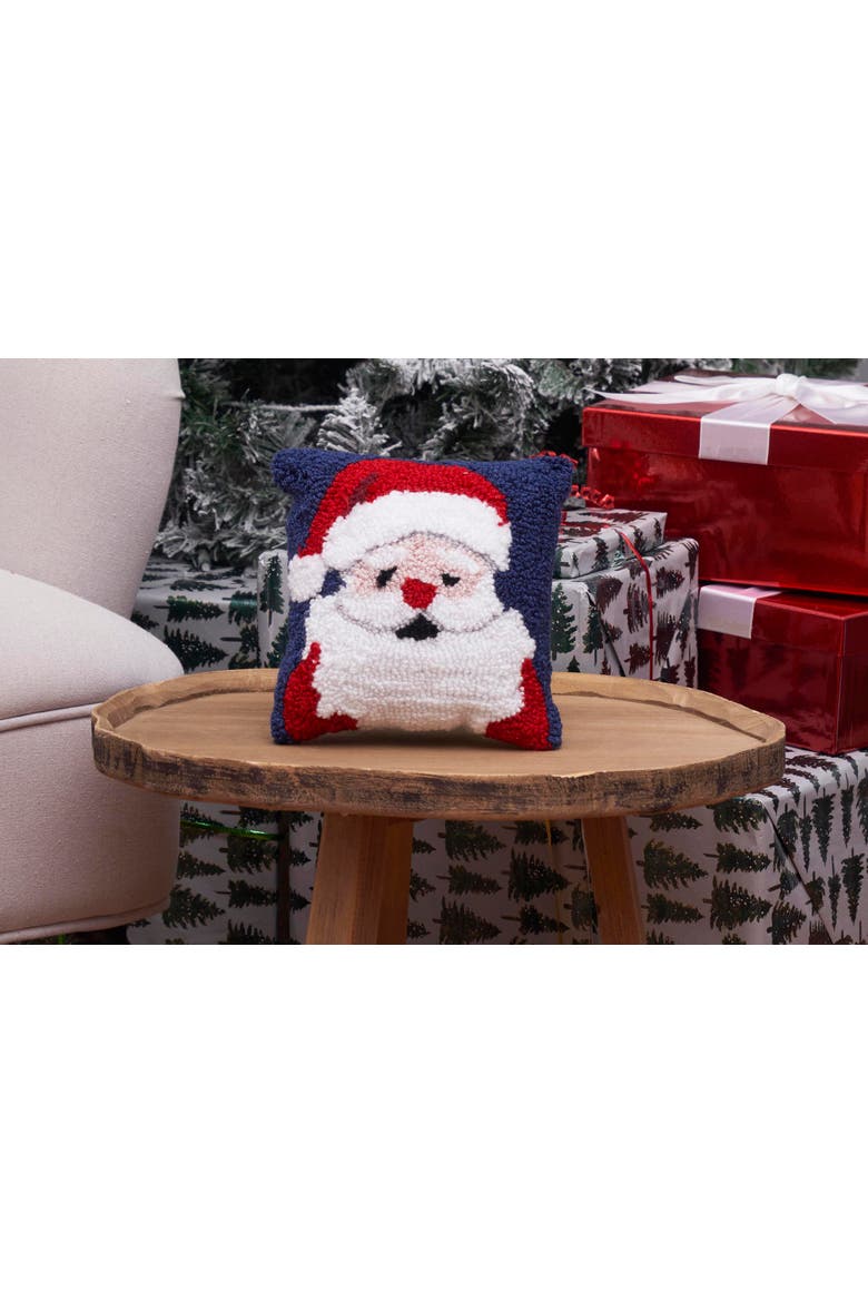 Christmas Santa Wishes Hooked Mini Blue Accent Pillow 8" x 8", Alternate, color, Blue